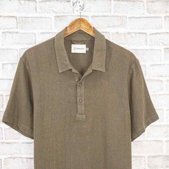 SATTA Men's Linen Cotton Polo Shirt in Olive Green / Brown Size Small - Picture 3 of 6